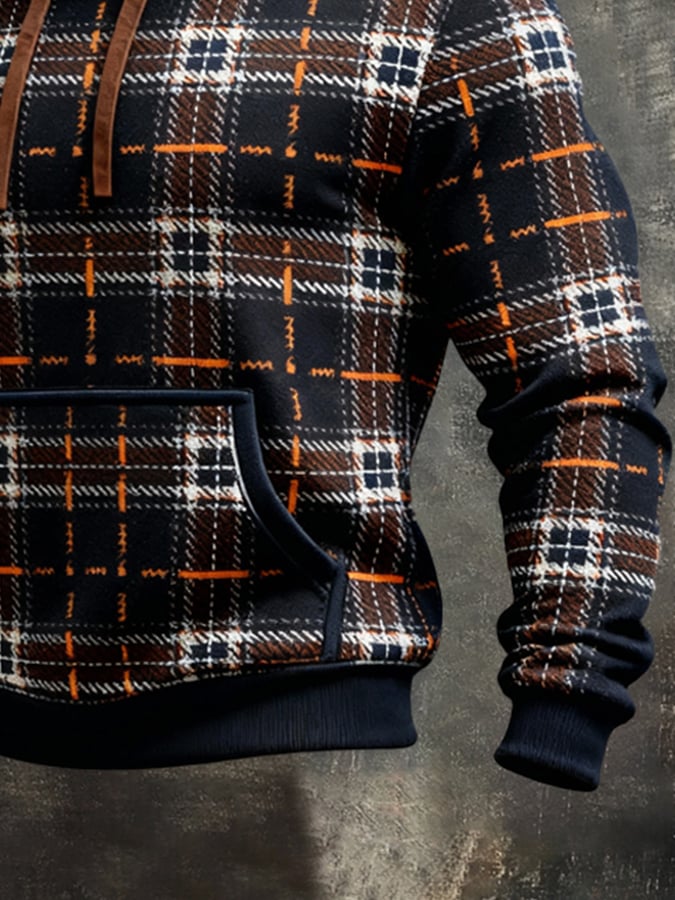 Men's Retro Distressed Color Block Print Casual Long Sleeve Sweatshirt