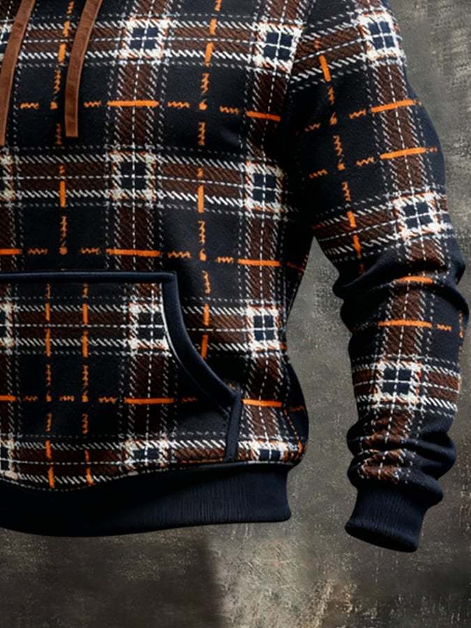 Men's Retro Distressed Color Block Print Casual Long Sleeve Sweatshirt