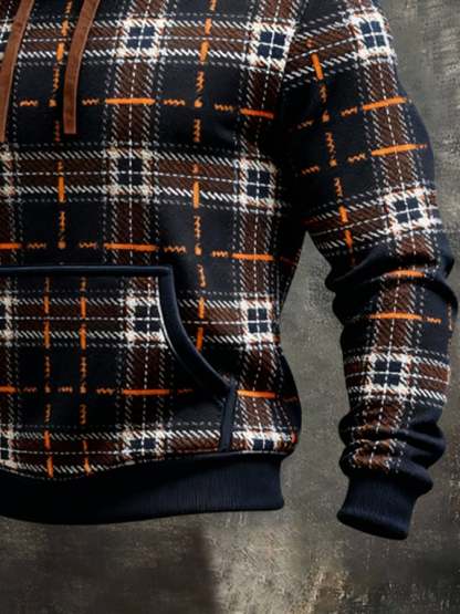 Men's Retro Distressed Color Block Print Casual Long Sleeve Sweatshirt