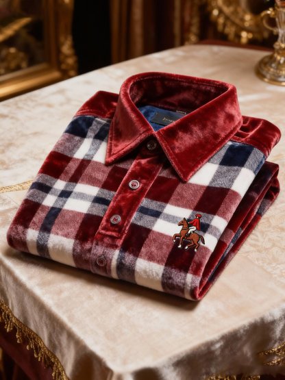 Men's Velvet Business Logo Print Long Sleeve Polo Shirt