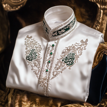 Luxurious and high-end Men's stand collar shirt floral patterns impeccable craftsmanship business leisure vacation long sleeve shirt