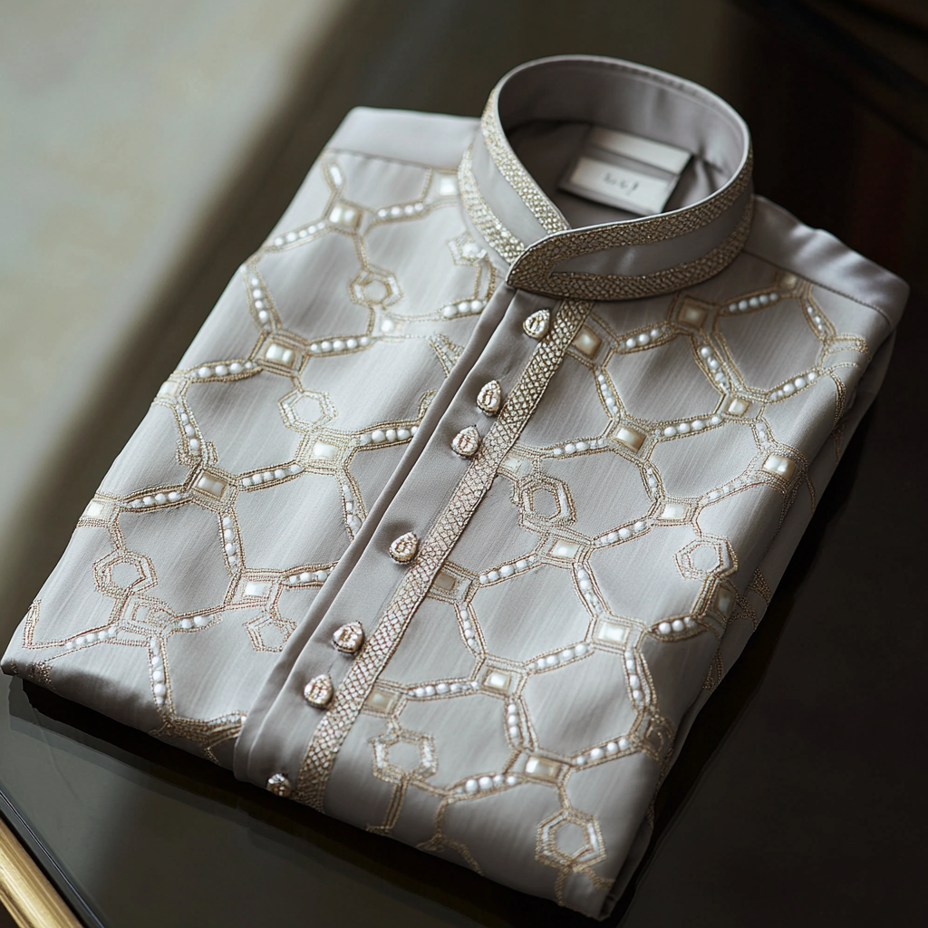 Luxurious and high-end Men's stand collar shirt floral patterns impeccable craftsmanship business leisure vacation long sleeve shirt