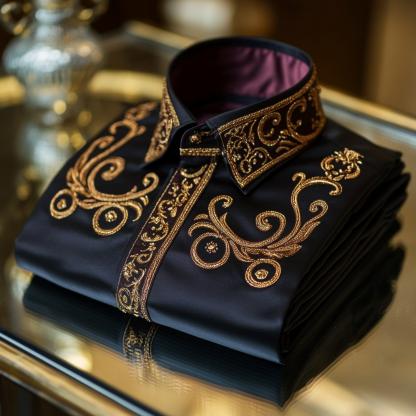 Luxurious and high-end Men's stand collar shirt floral patterns impeccable craftsmanship business leisure vacation long sleeve shirt