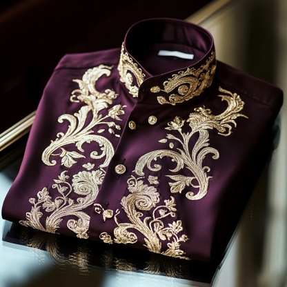 Luxurious and high-end Men's stand collar shirt floral patterns impeccable craftsmanship business leisure vacation long sleeve shirt