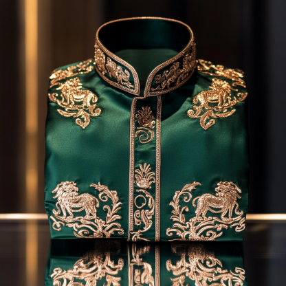 Luxurious and high-end Men's stand collar shirt floral patterns impeccable craftsmanship business leisure vacation long sleeve shirt