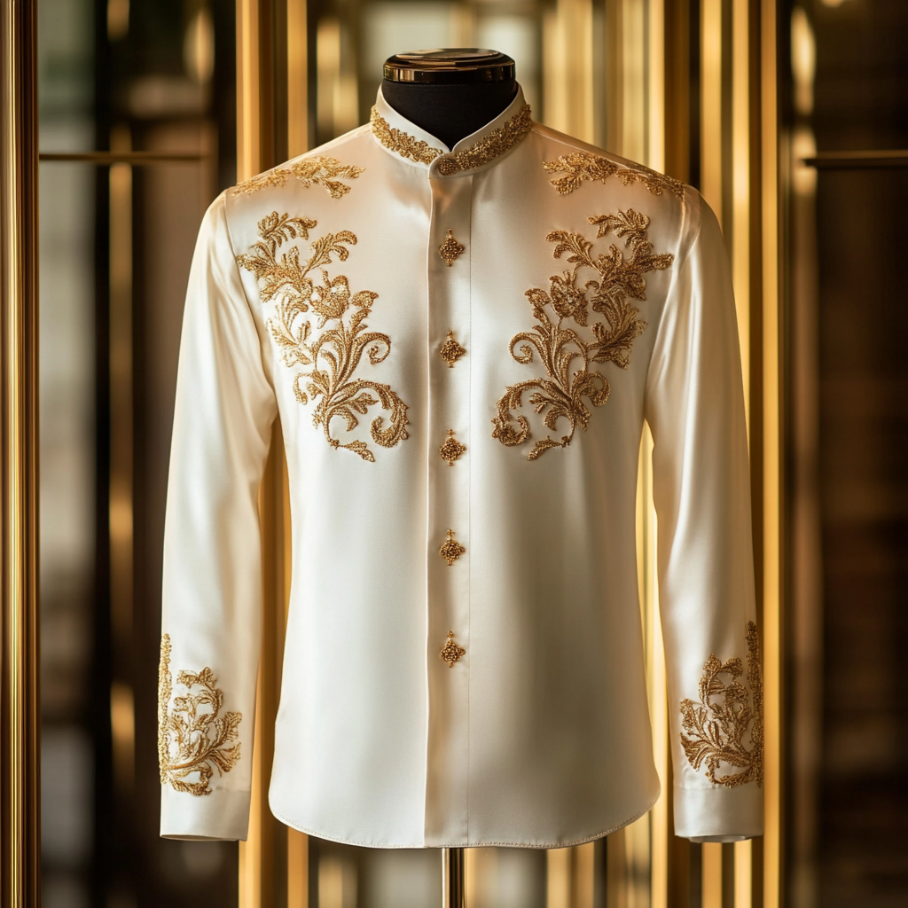 Luxurious and high-end Men's stand collar shirt floral patterns impeccable craftsmanship business leisure vacation long sleeve shirt