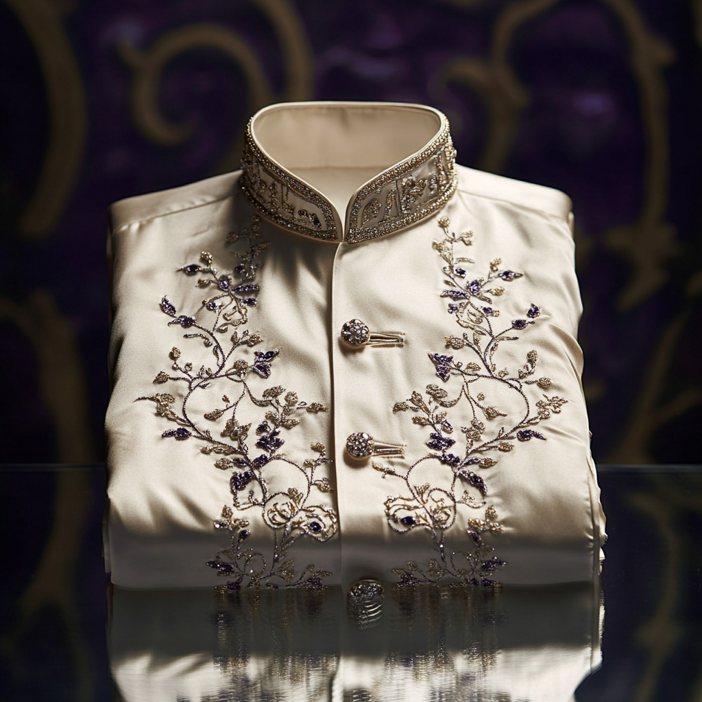 Luxurious and high-end Men's stand collar shirt floral patterns impeccable craftsmanship business leisure vacation long sleeve shirt