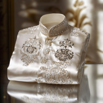 Luxurious and high-end Men's stand collar shirt floral patterns impeccable craftsmanship business leisure vacation long sleeve shirt