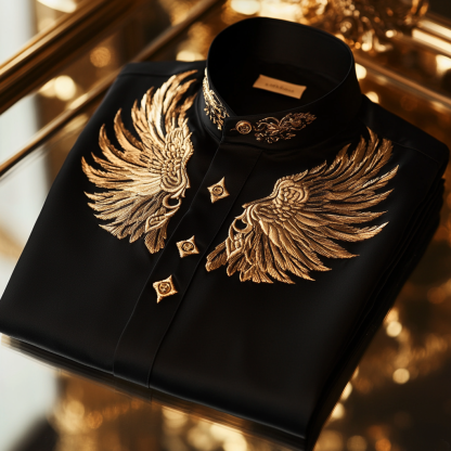 Luxurious and high-end Men's stand collar shirt floral patterns impeccable craftsmanship business leisure vacation long sleeve shirt