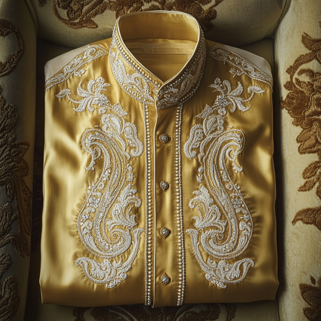 Luxurious and high-end Men's stand collar shirt floral patterns impeccable craftsmanship business leisure vacation long sleeve shirt