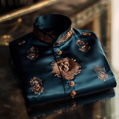 Luxurious and high-end Men's stand collar shirt floral patterns impeccable craftsmanship business leisure vacation long sleeve shirt