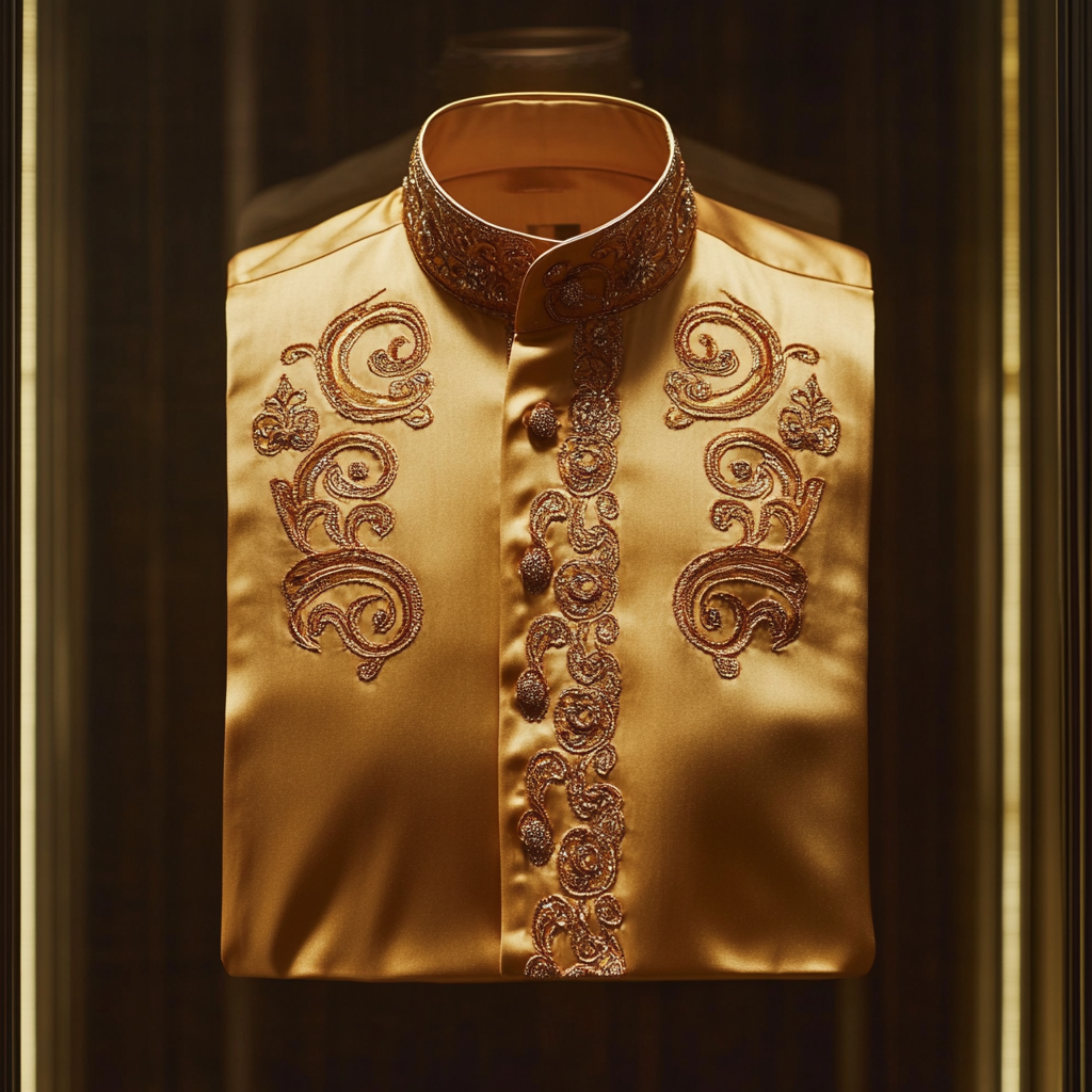 Luxurious and high-end Men's stand collar shirt floral patterns impeccable craftsmanship business leisure vacation long sleeve shirt