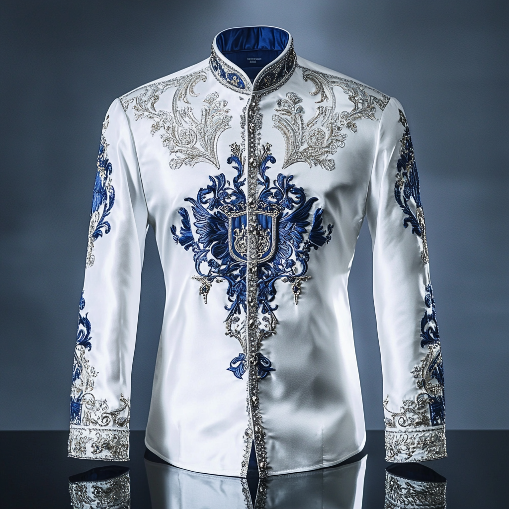 Luxurious and high-end Men's stand collar shirt floral patterns impeccable craftsmanship business leisure vacation long sleeve shirt