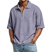 Men's Waffle Polo Shirts Zip Polo