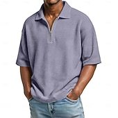 Men's Waffle Polo Shirts Zip Polo