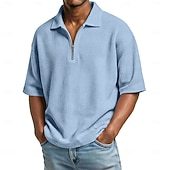 Men's Waffle Polo Shirts Zip Polo