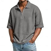 Men's Waffle Polo Shirts Zip Polo