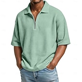Men's Waffle Polo Shirts Zip Polo