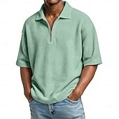 Men's Waffle Polo Shirts Zip Polo