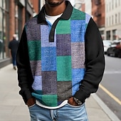 Men's Color Block Geometic Waffle Polo Shirts