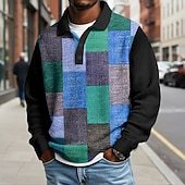 Men's Color Block Geometic Waffle Polo Shirts