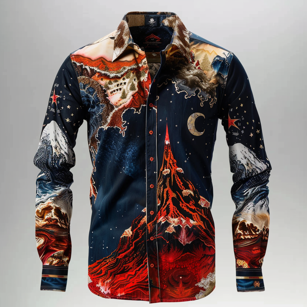 Men Luxury Western Styles printed Premium High Elasticity Long Sleeve Shirt