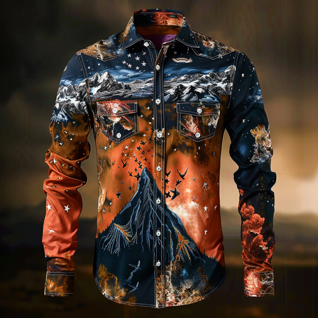 Men Luxury Western Styles printed Premium High Elasticity Long Sleeve Shirt