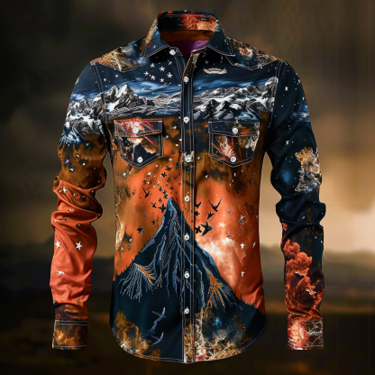 Men Luxury Western Styles printed Premium High Elasticity Long Sleeve Shirt