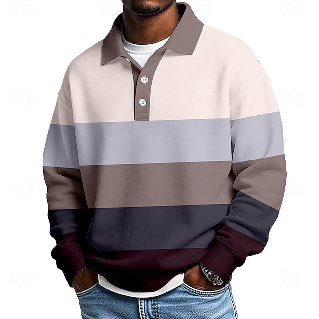 Men's Horizontal Stripes Waffle Polo Shirts
