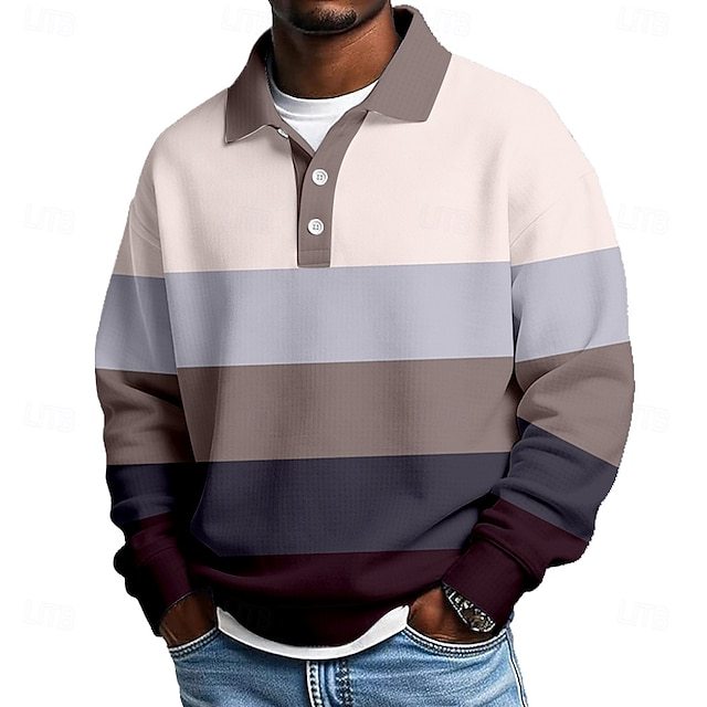 Men's Horizontal Stripes Waffle Polo Shirts