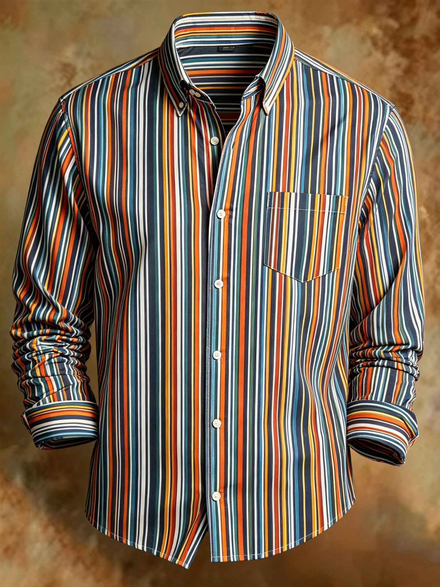 Men's Retro Striped Colorful Print Business Shirt