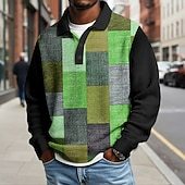 Men's Color Block Geometic Waffle Polo Shirts