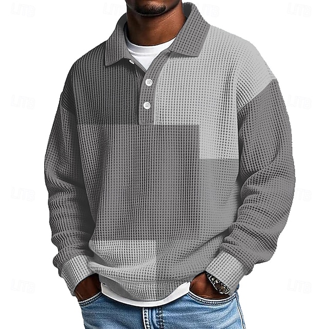 Men's Color Block Geometic Waffle Polo Shirts