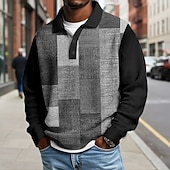 Men's Color Block Geometic Waffle Polo Shirts