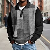 Men's Color Block Geometic Waffle Polo Shirts