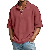 Men's Waffle Polo Shirts Zip Polo