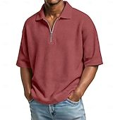 Men's Waffle Polo Shirts Zip Polo