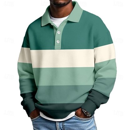 Men's Horizontal Stripes Waffle Polo Shirts