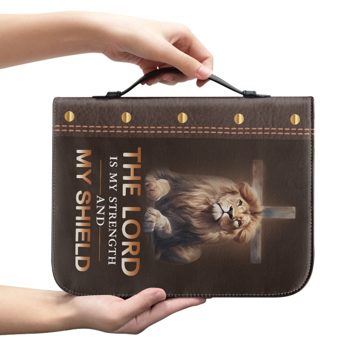 Personalized PU Leather Bible Cover for Men - Engraved "The Lord Is My Strength and My Shield" (Psalm 28:7)