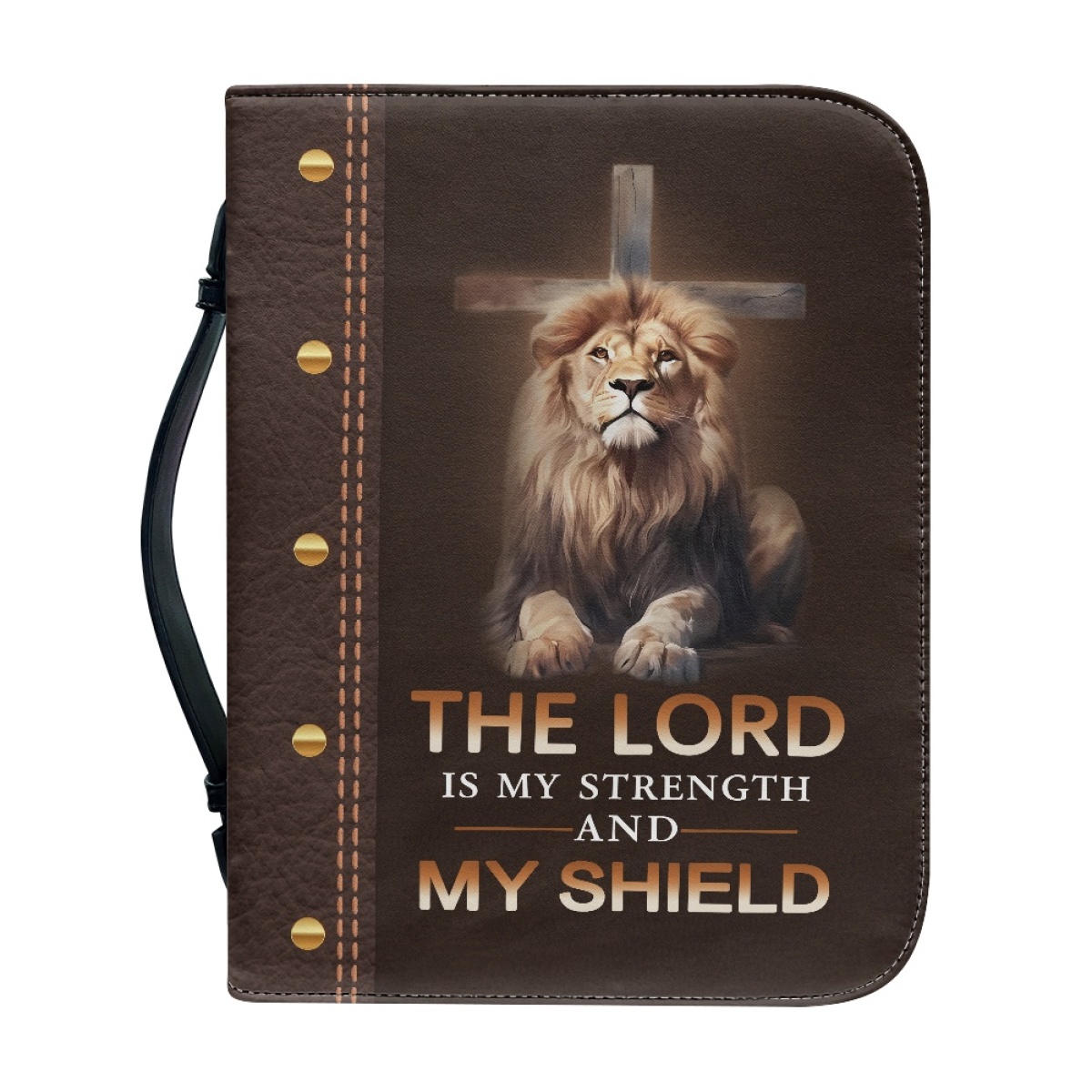 Personalized PU Leather Bible Cover for Men - Engraved "The Lord Is My Strength and My Shield" (Psalm 28:7)