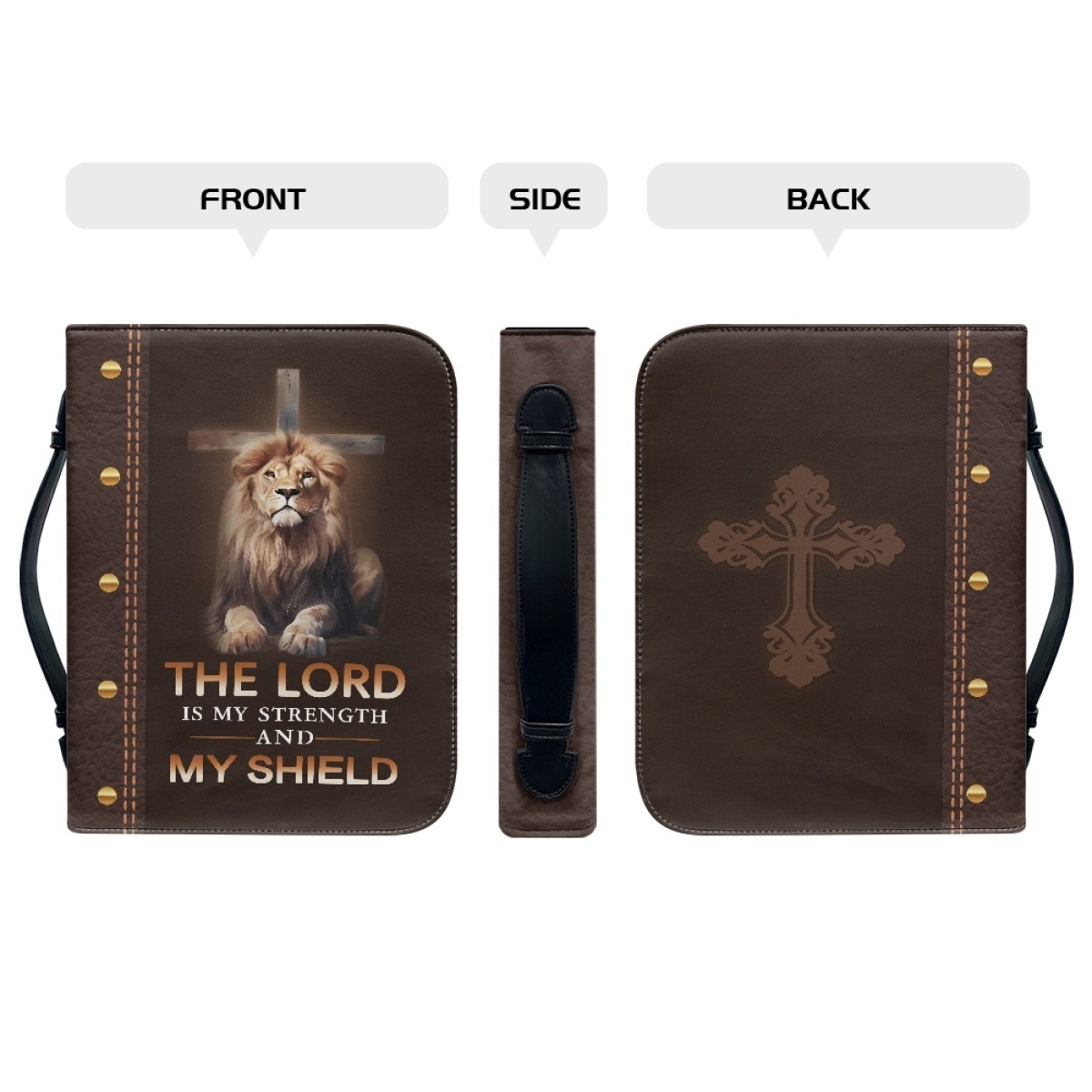 Personalized PU Leather Bible Cover for Men - Engraved "The Lord Is My Strength and My Shield" (Psalm 28:7)