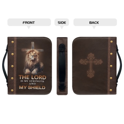 Personalized PU Leather Bible Cover for Men - Engraved "The Lord Is My Strength and My Shield" (Psalm 28:7)