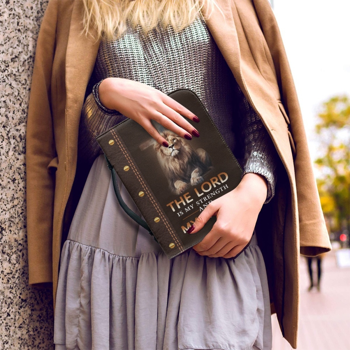 Personalized PU Leather Bible Cover for Men - Engraved "The Lord Is My Strength and My Shield" (Psalm 28:7)