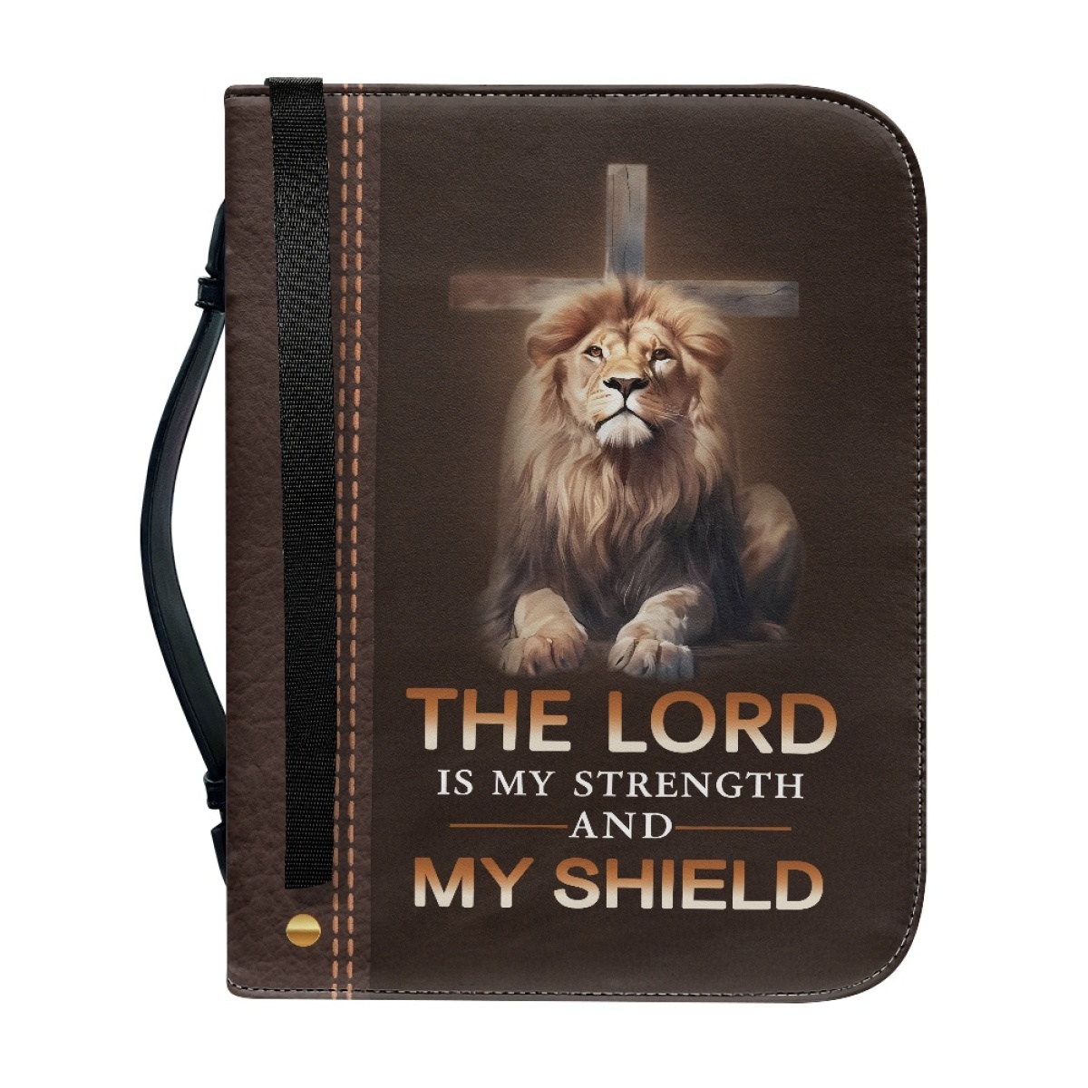 Personalized PU Leather Bible Cover for Men - Engraved "The Lord Is My Strength and My Shield" (Psalm 28:7)