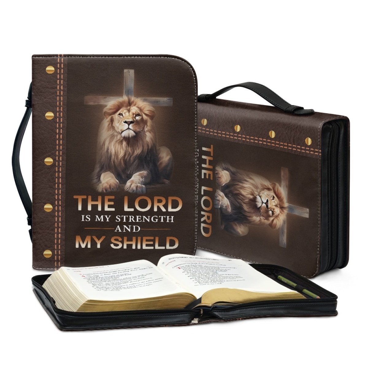 Personalized PU Leather Bible Cover for Men - Engraved "The Lord Is My Strength and My Shield" (Psalm 28:7)