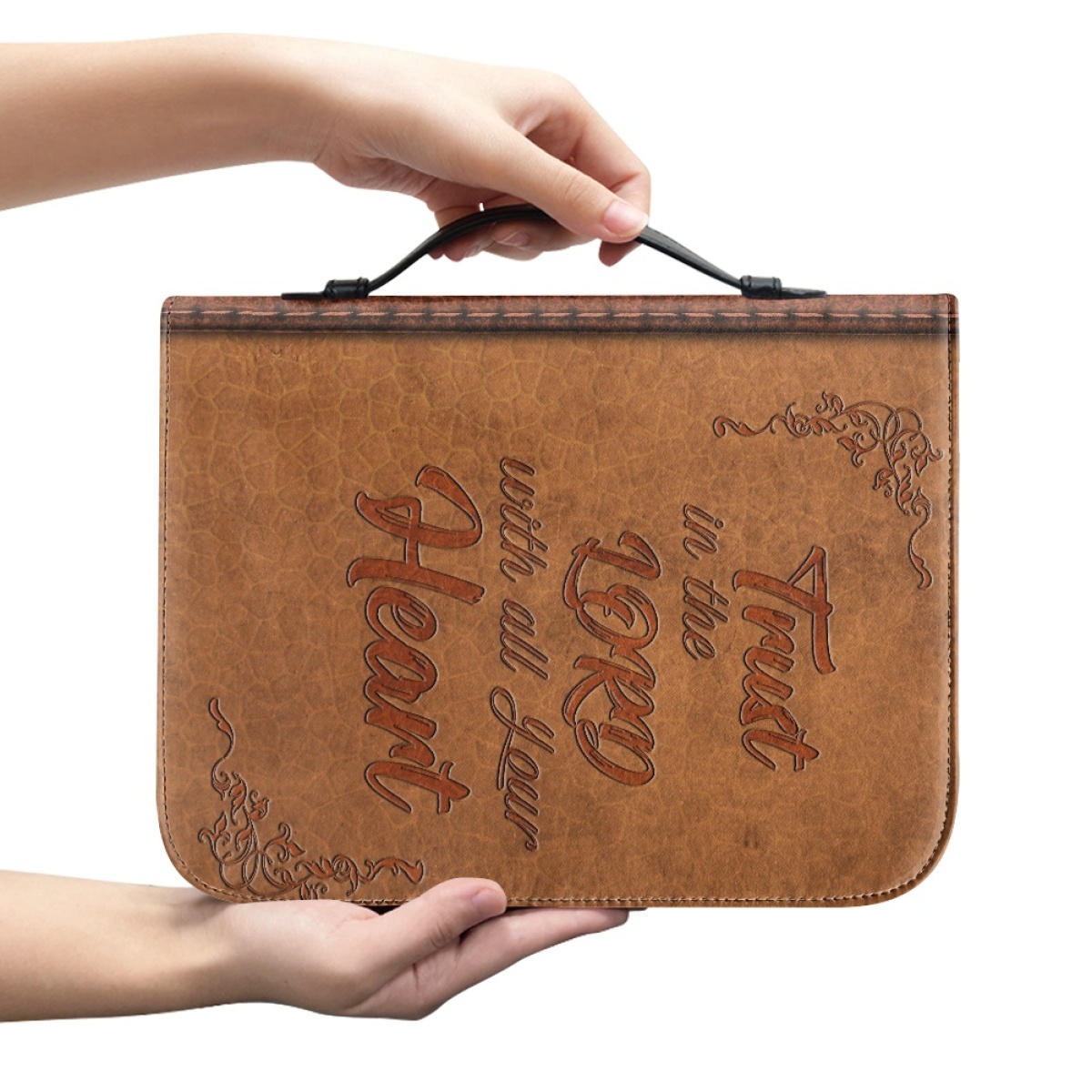 Personalized PU Leather Bible Cover for Men - Engraved "Trust in the Lord with All Your Heart" (Proverbs 3:5)