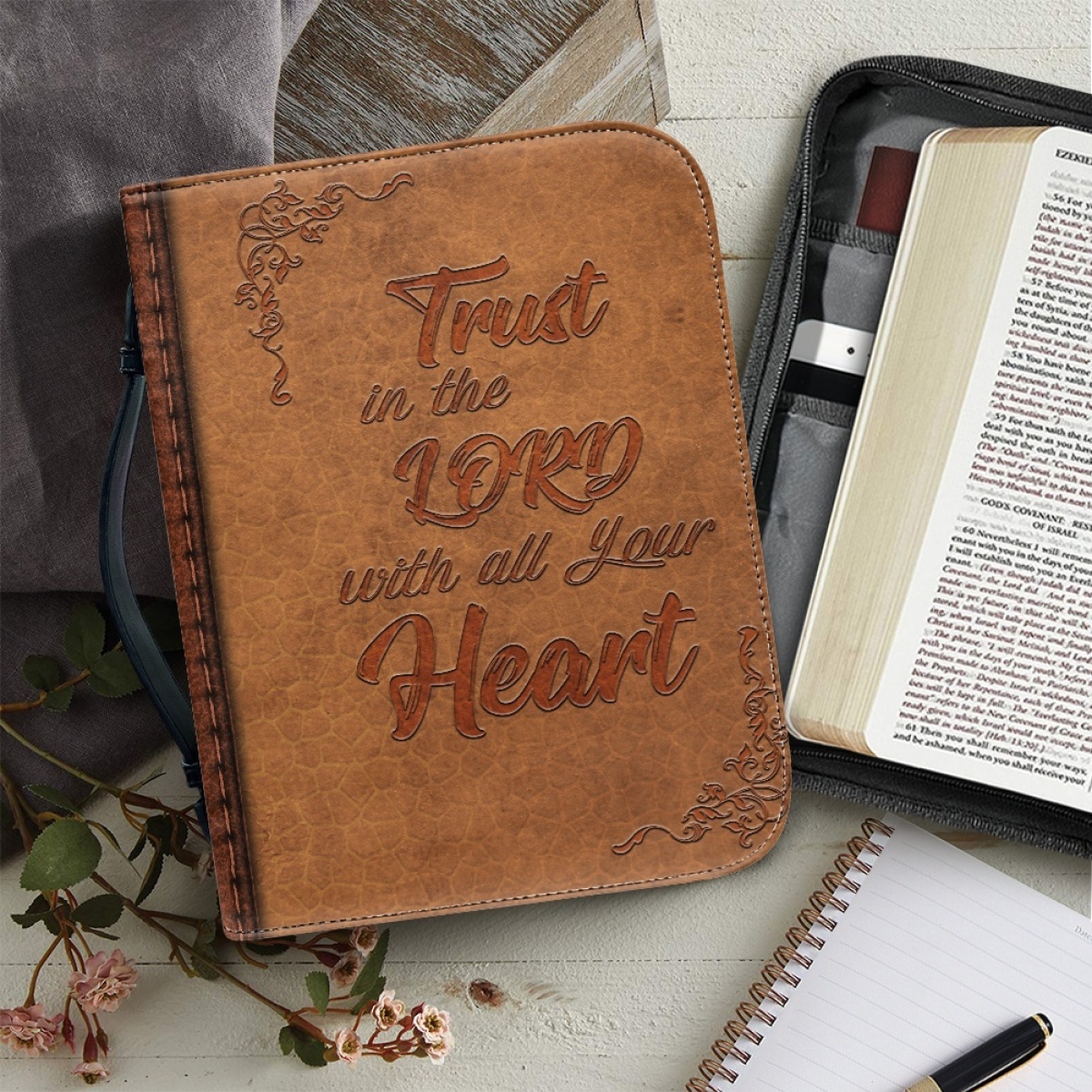 Personalized PU Leather Bible Cover for Men - Engraved "Trust in the Lord with All Your Heart" (Proverbs 3:5)