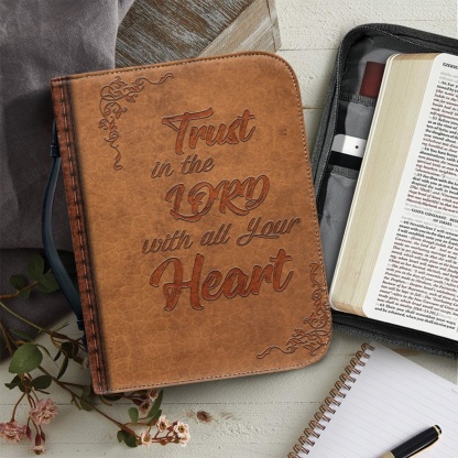 Personalized PU Leather Bible Cover for Men - Engraved "Trust in the Lord with All Your Heart" (Proverbs 3:5)