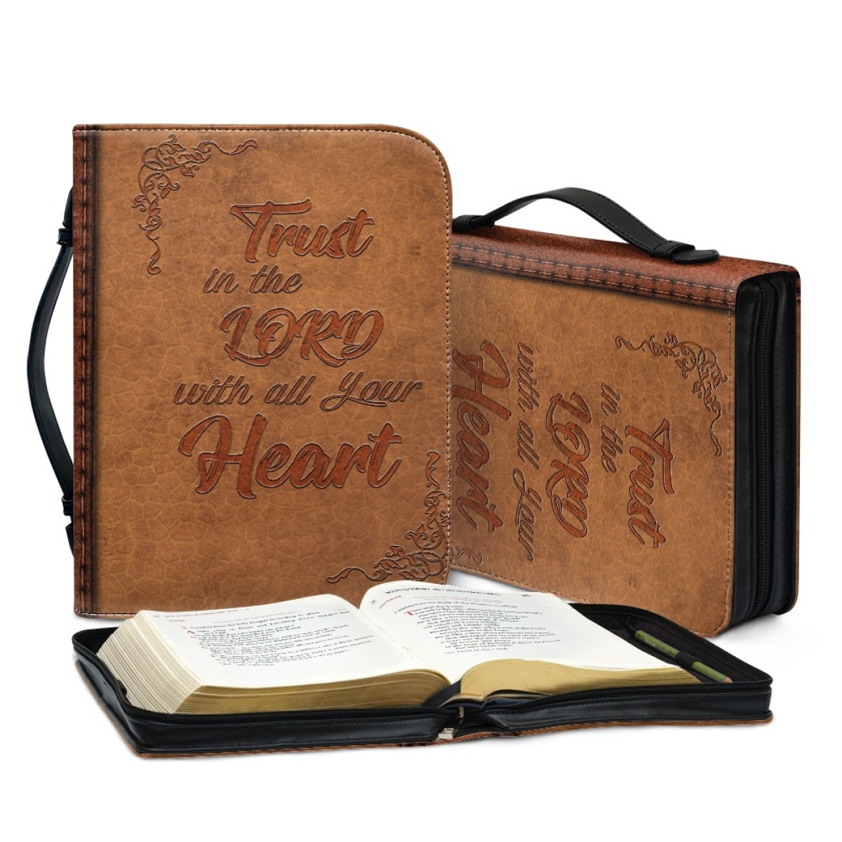 Personalized PU Leather Bible Cover for Men - Engraved "Trust in the Lord with All Your Heart" (Proverbs 3:5)