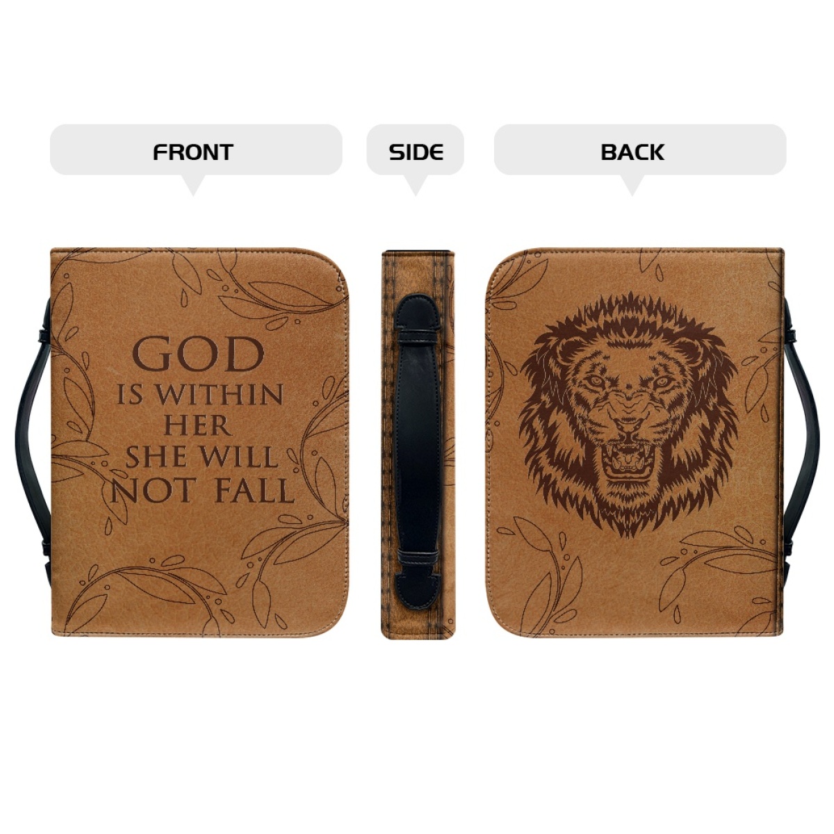 Personalized PU Leather Bible Cover for Women - Engraved "God Is Within Her, She Will Not Fall" (Psalm 46:5)